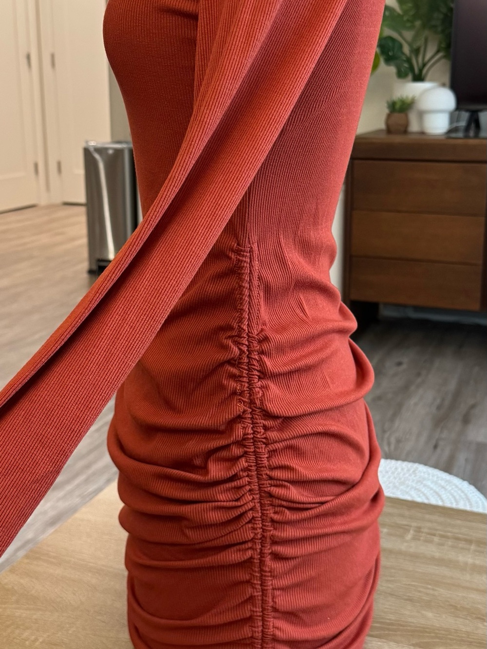 By Together Rust Ribbed Long-Sleeve Ruched Bodycon Dress - Picture 2 of 3